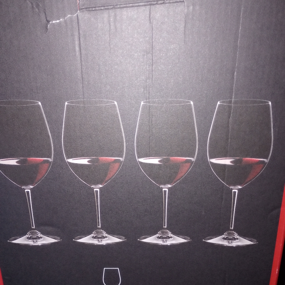 Riedel red wine glasses and whiskey glasses